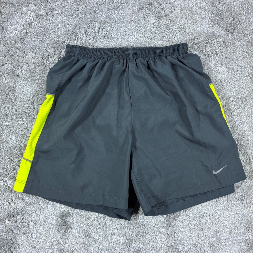 Nike 5" Woven Running Shorts Mens Small Gray Volt Reflective Lined 519706-064